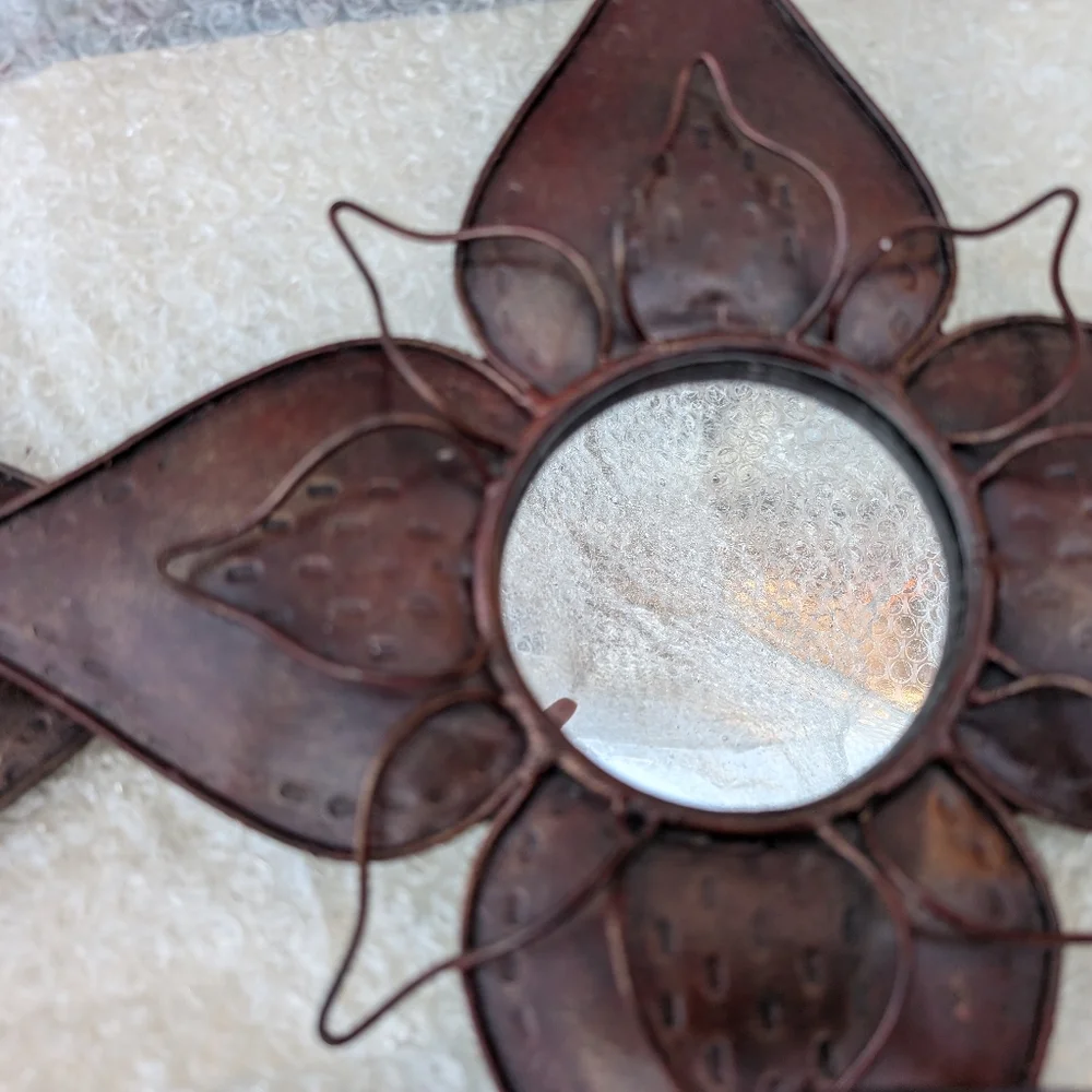 Brown Wrought Iron Flowers Wall Sconce With Mirrors Set Of 2 Nice Condition